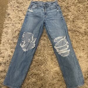 American Eagle Highest Rise Baggy Straight Jeans Womens 6 Strigid Distressed